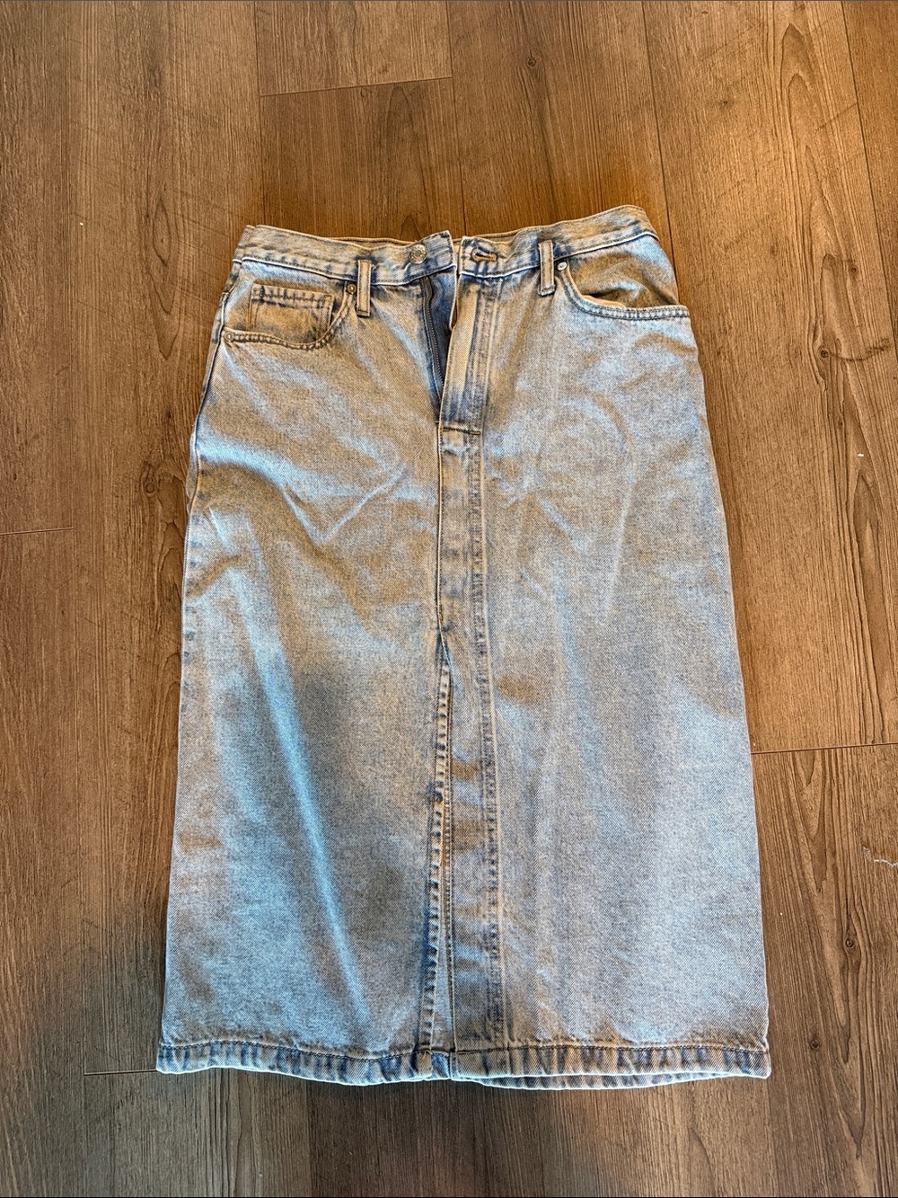 Mango Light Blue Denim Midi Skirt with Front Seam